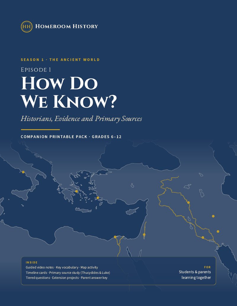 Cover of the Episode 1 printable pack: How Do We Know? Historians, Evidence and Primary Sources